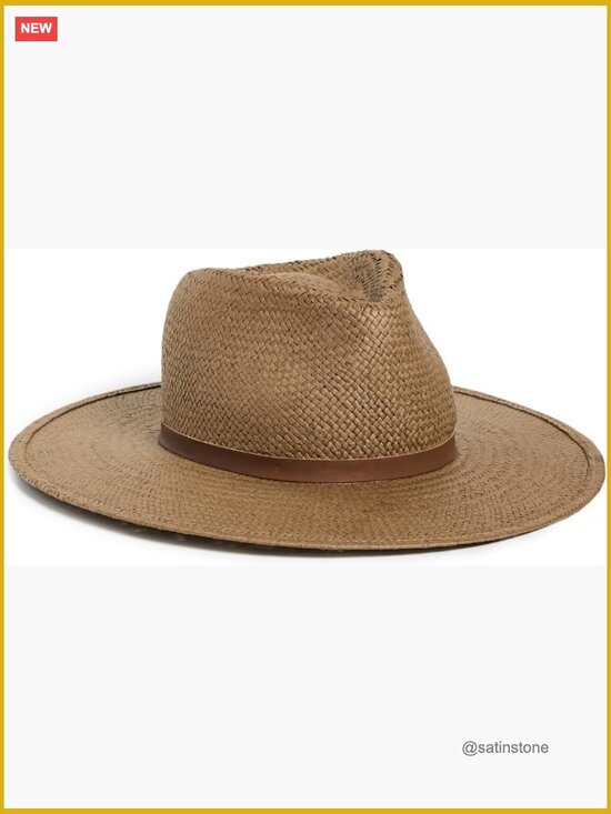 Woven Straw Fedora Hat with Leather Band